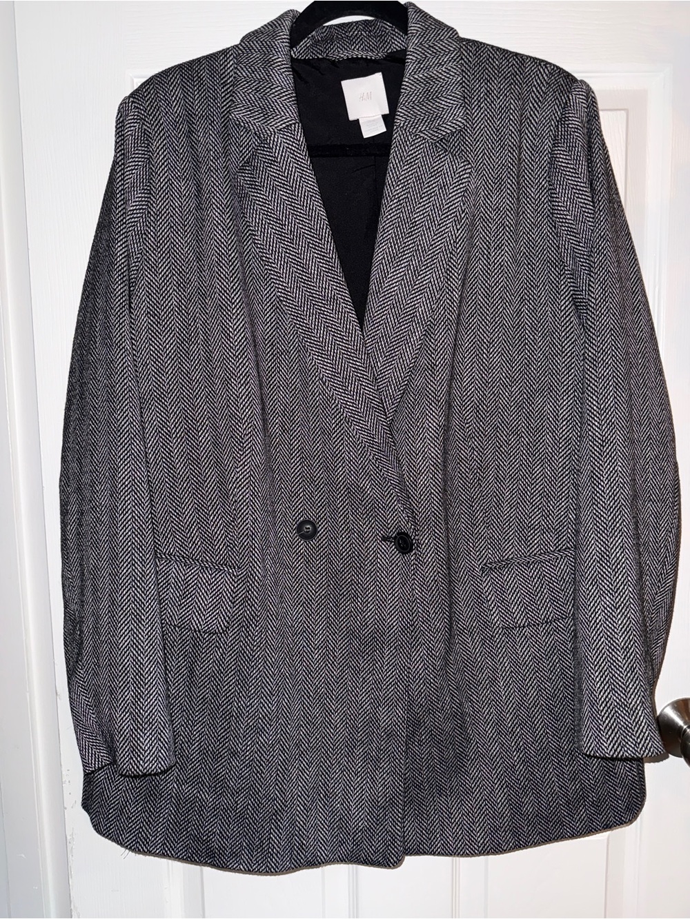 H&M Women’s Black & Gray Herringbone Double-Breasted Blazer